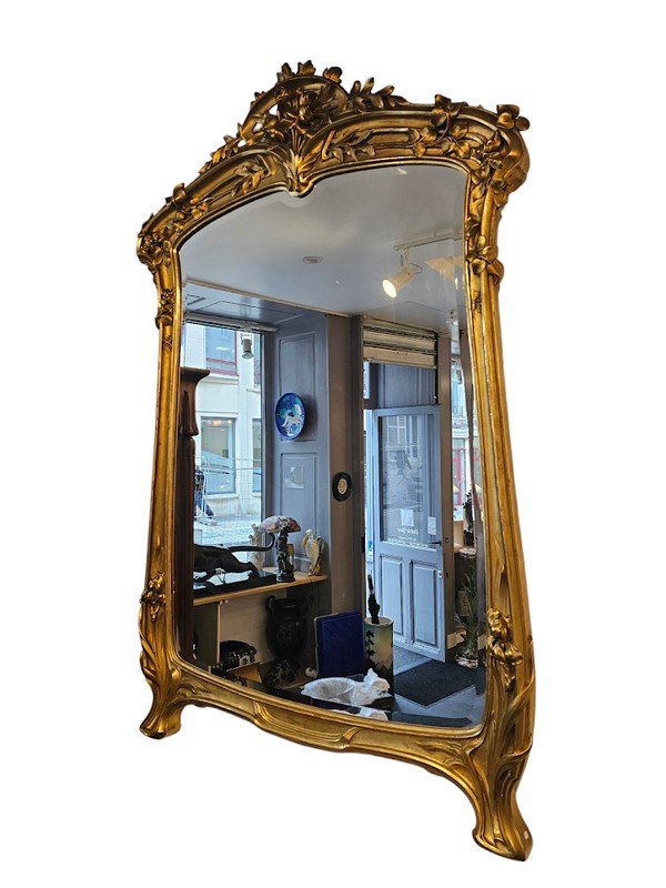 Miroir Art Nouveau Ecole De Nancy En Bois Doré-photo-3