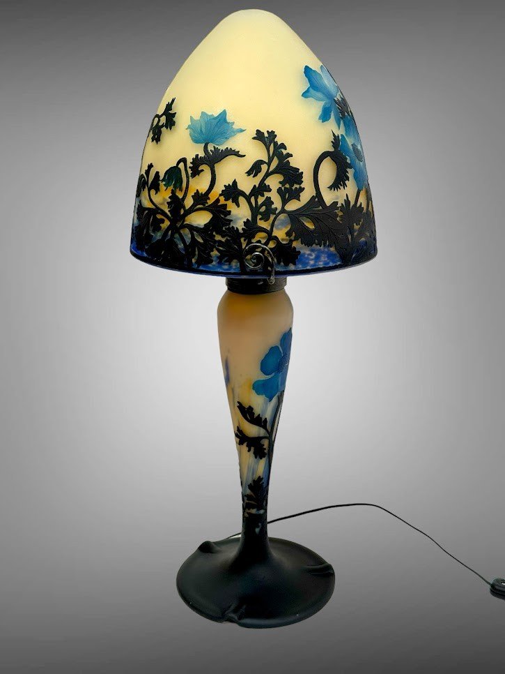 Muller Frères Lunéville Important Mushroom Lamp "blue Anemones"-photo-3