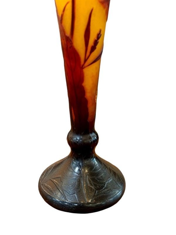 Daum Nancy Art Nouveau Vase "tobacco Flowers"-photo-3