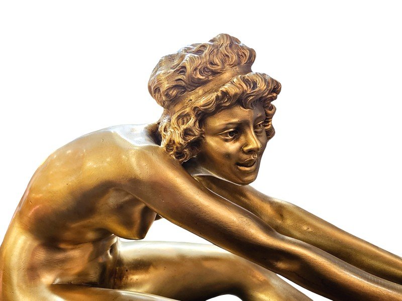Affortunato Gory Grand Bronze Art Déco "Jeune Fille Et Bouc"-photo-3