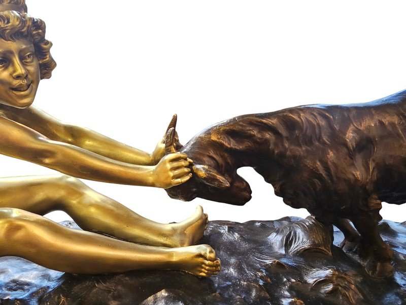 Affortunato Gory Grand Bronze Art Déco "Jeune Fille Et Bouc"-photo-4