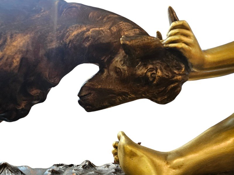 Affortunato Gory Grand Bronze Art Déco "Jeune Fille Et Bouc"-photo-2