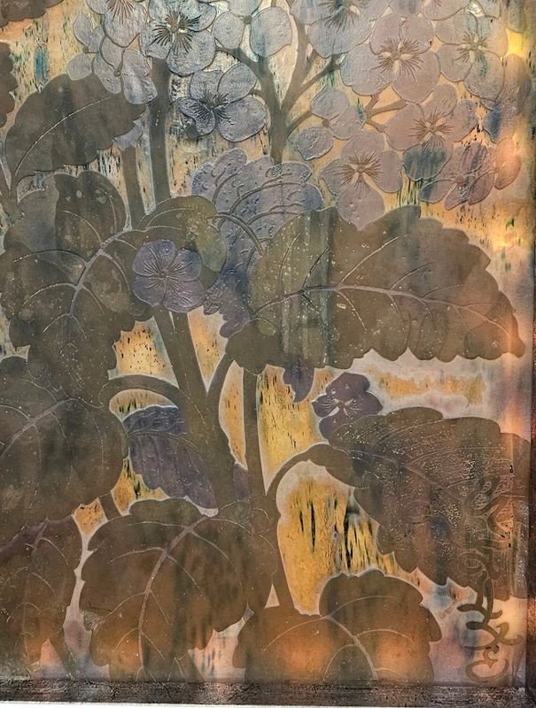 Emile Gallé Art Nouveau Wall Plaque "hydrangeas"-photo-6