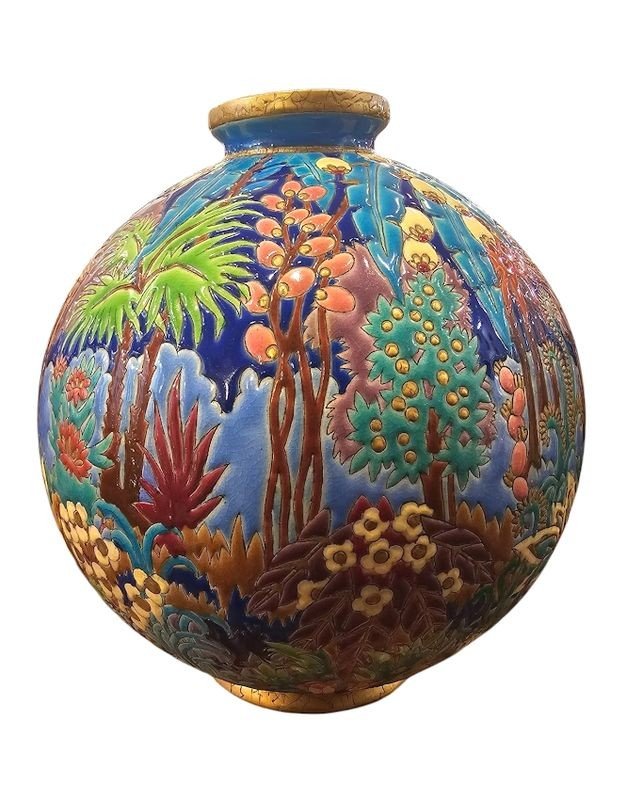 Longwy Vase Boule Coloniale Art Deco-photo-2