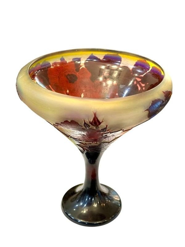 Emile Gallé Art Nouveau Cup "hollyhocks"-photo-3