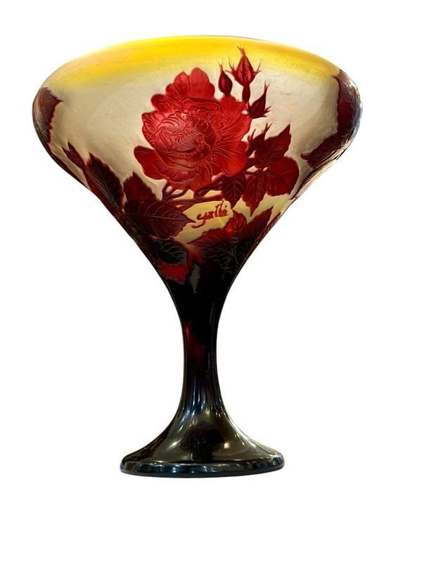 Emile Gallé Art Nouveau Cup "hollyhocks"-photo-4