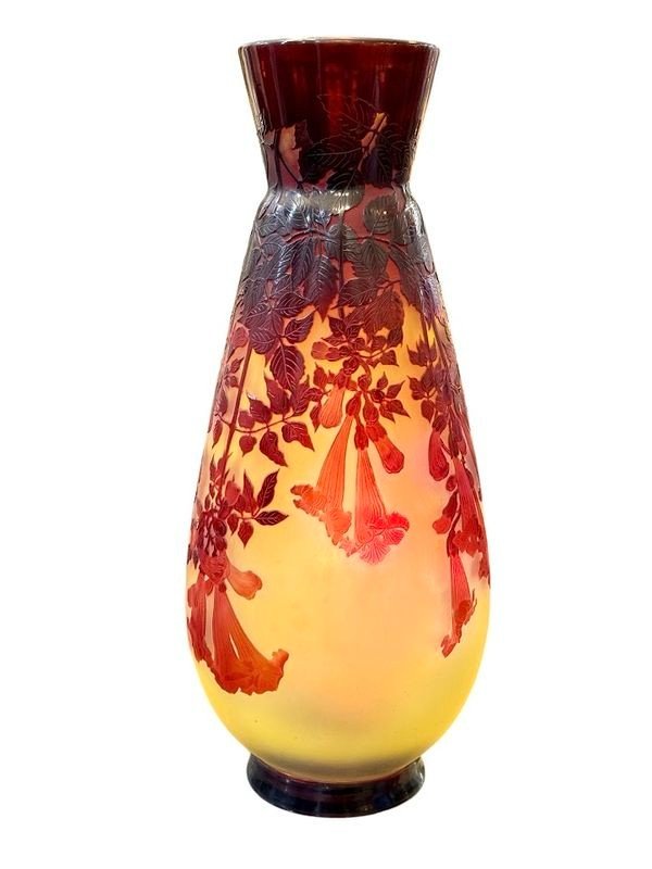 Emile Gallé Important Art Nouveau Vase "red Bignones"-photo-2