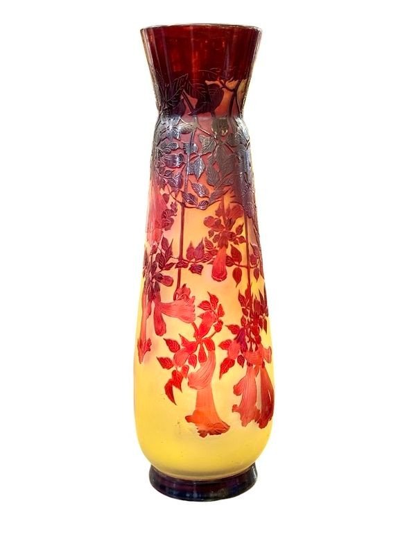 Emile Gallé Important Art Nouveau Vase "red Bignones"-photo-5