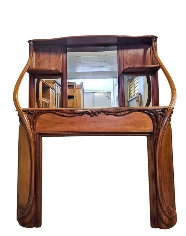 Art Nouveau Fireplace "ornate Moldings And Woody Stems"-photo-2
