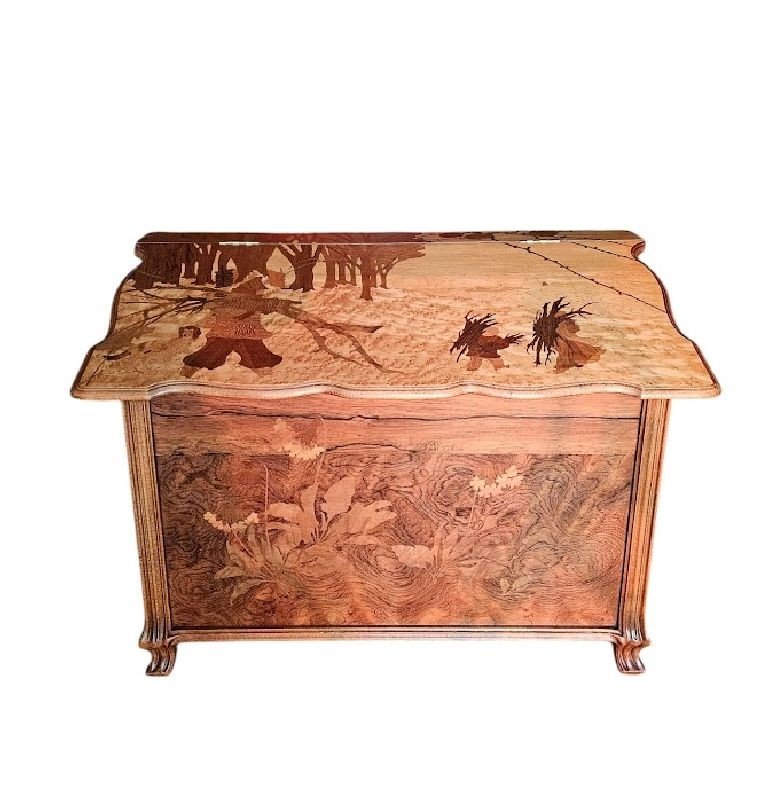 Emile Gallé Art Nouveau Chest "animated Winter Landscape"