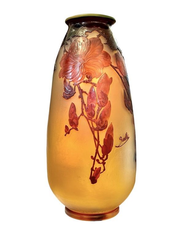 Emile Gallé Art Nouveau Vase "with Magnolias"-photo-4