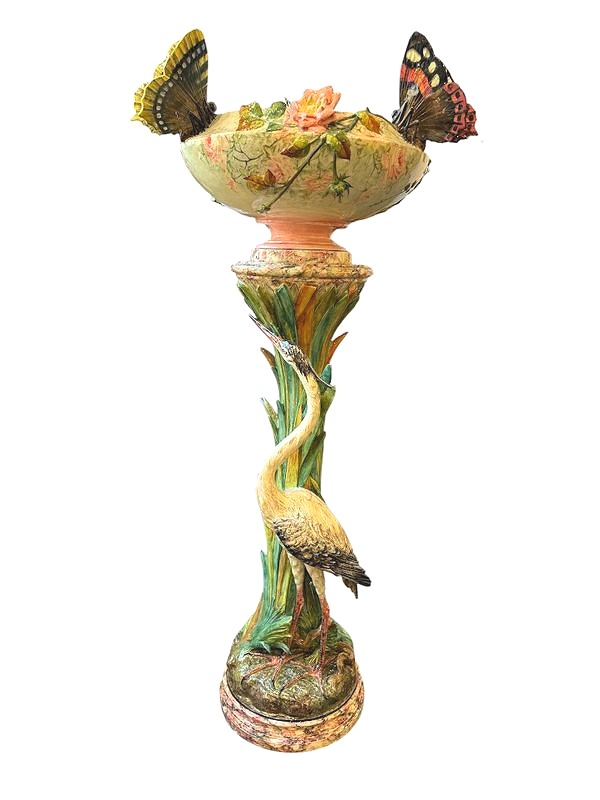 Delphin Massier Grand Complete Art Nouveau "heron And Butterflies"