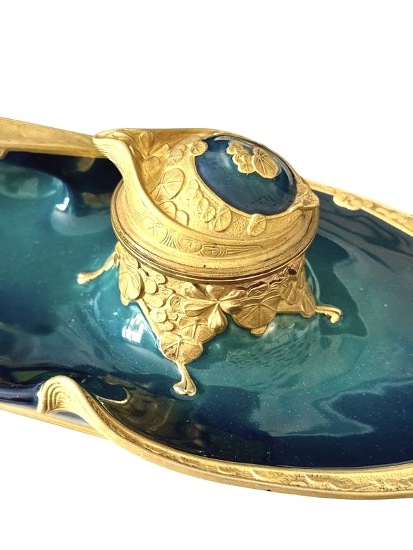 Paul Louchet Encrier En Bronze Et Céramique  "Art Nouveau" -photo-7