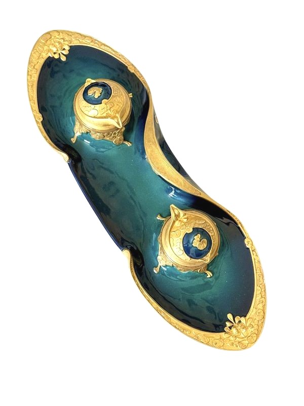Paul Louchet Encrier En Bronze Et Céramique  "Art Nouveau" 