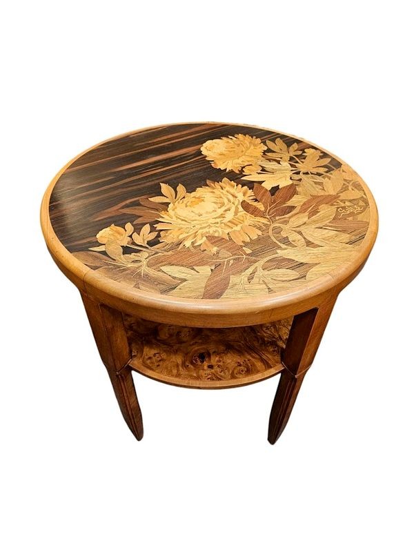 Emile Gallé Table Basse Art Nouveau "pivoines"-photo-2