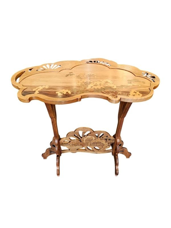 Emile Gallé Art Nouveau Pedestal Table "aux Ombelles"-photo-4
