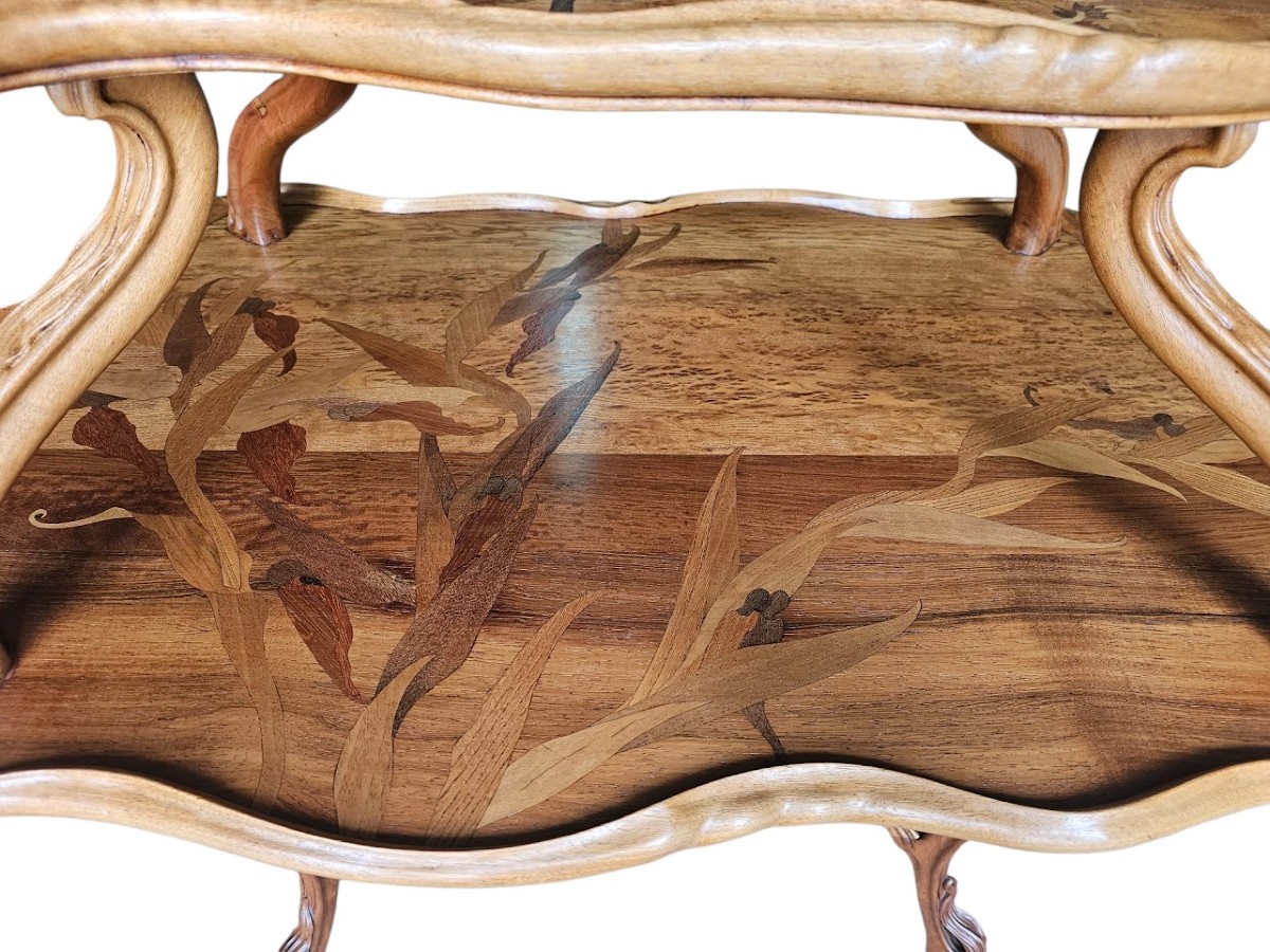 Emile Gallé Art Nouveau Tea Table "lake Landscape With Irises"-photo-1