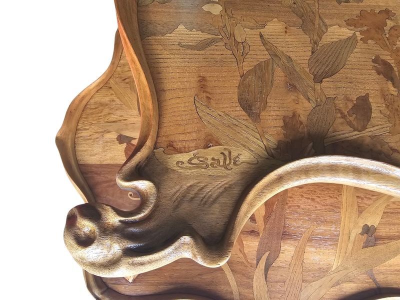 Emile Gallé Art Nouveau Tea Table "lake Landscape With Irises"-photo-2