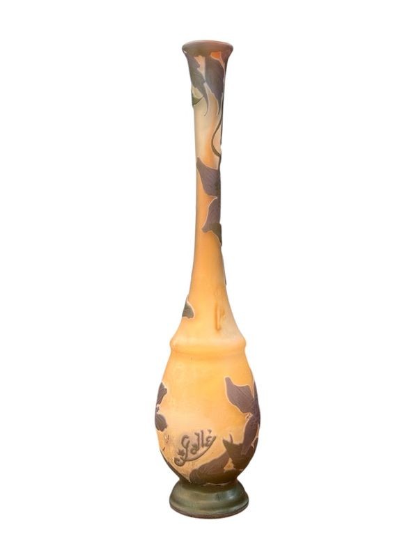 Emile Gallé Vase Soliflore Art Nouveau "Clématites"-photo-2
