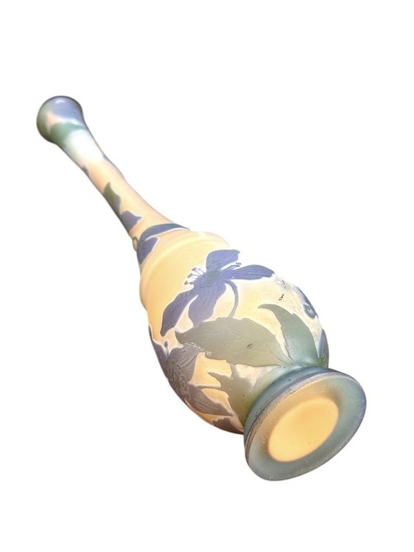 Emile Gallé Vase Soliflore Art Nouveau "Clématites"-photo-1