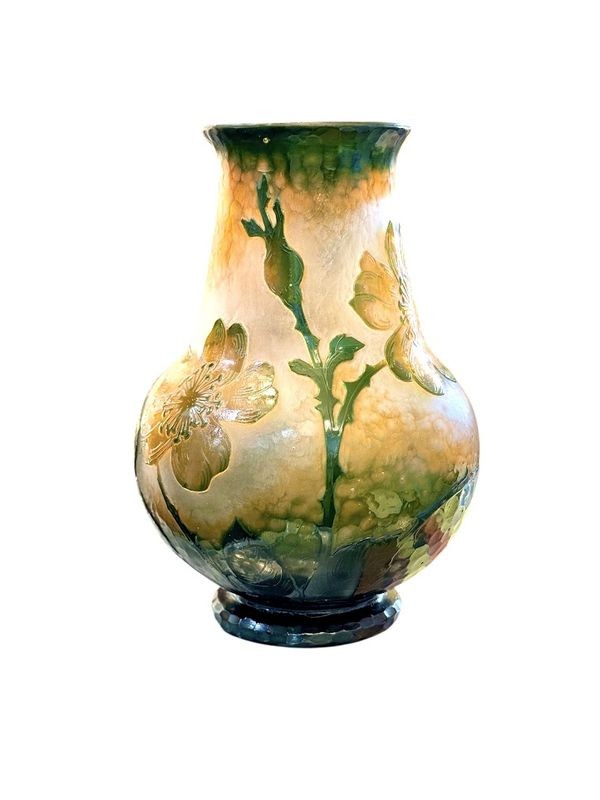 Daum Nancy Hammered Vase "wild Roses"-photo-2