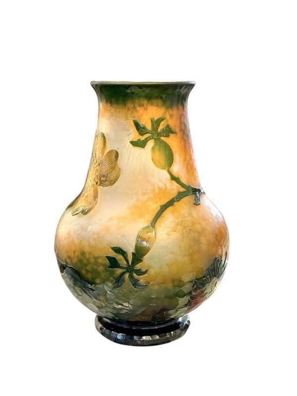 Daum Nancy Hammered Vase "wild Roses"-photo-4