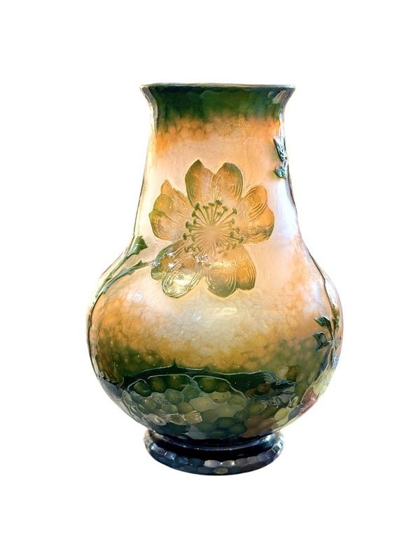 Daum Nancy Hammered Vase "wild Roses"-photo-1