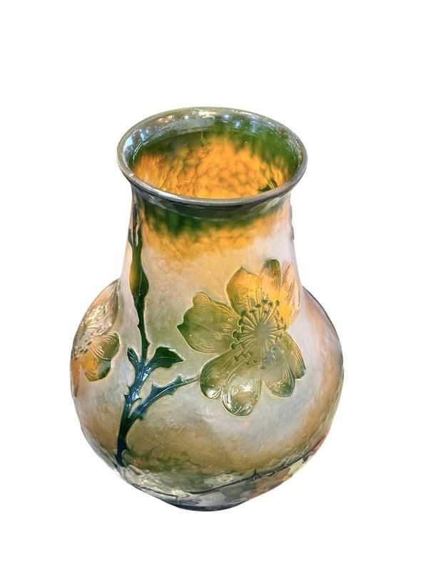 Daum Nancy Hammered Vase "wild Roses"-photo-3