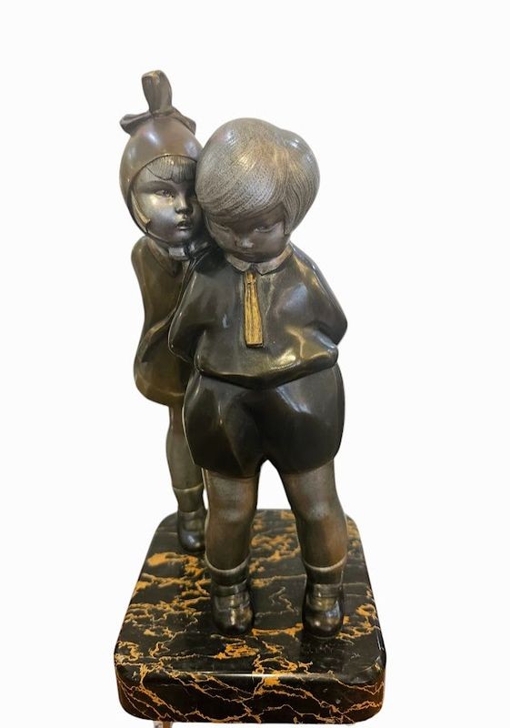 Alexandre Kelety Bronze Art Deco "Secrets D'enfance"-photo-2
