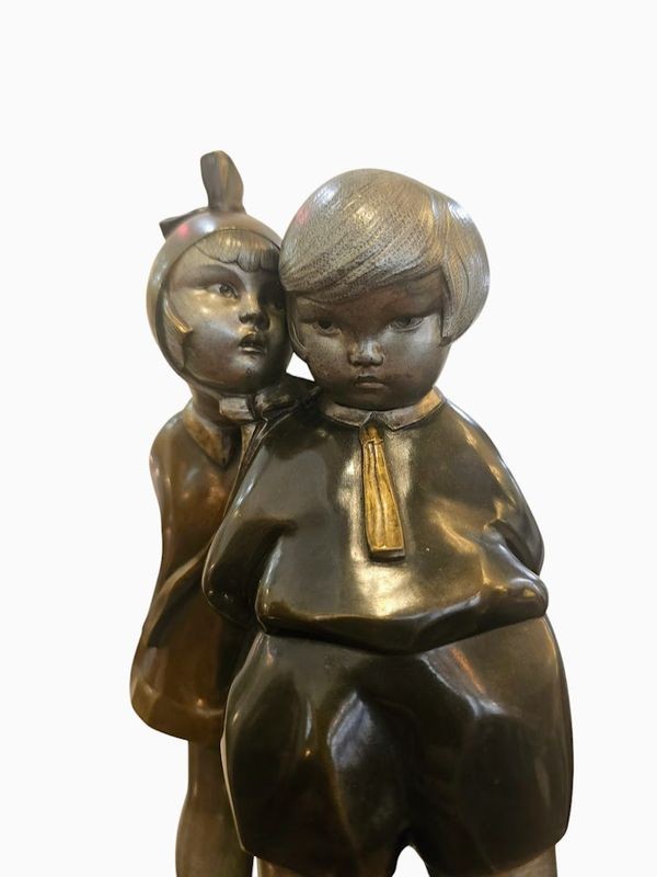 Alexandre Kelety Bronze Art Deco "Secrets D'enfance"-photo-3