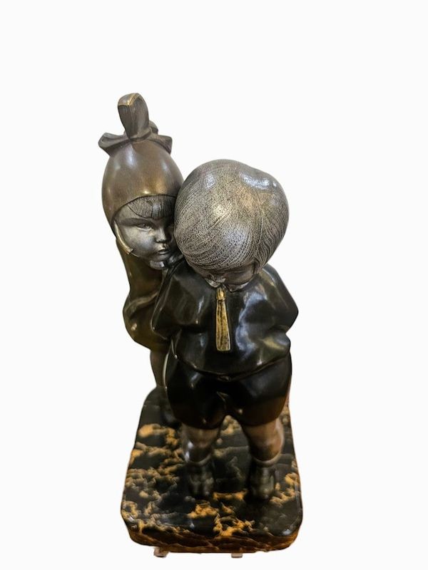 Alexandre Kelety Bronze Art Deco "Secrets D'enfance"-photo-4