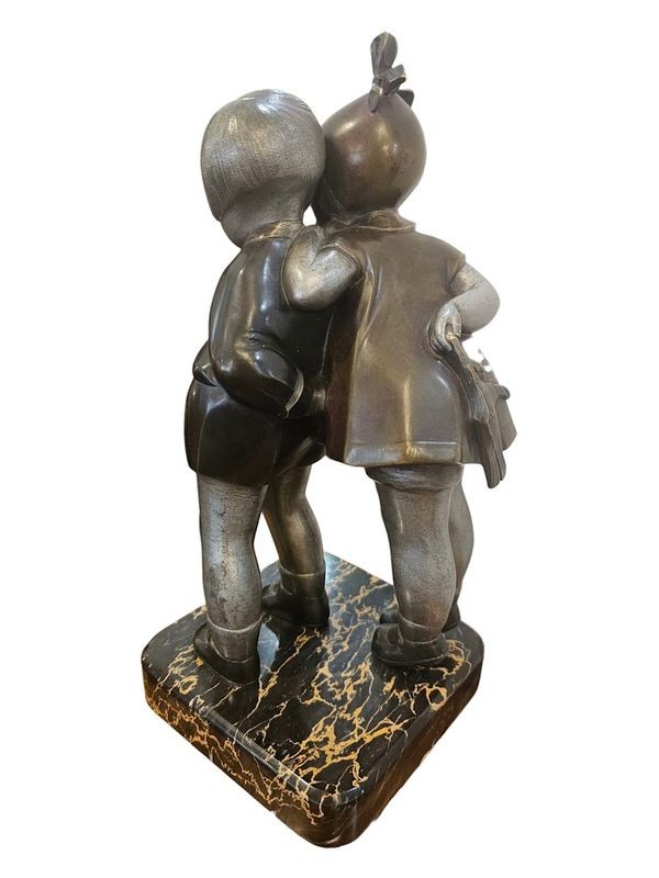 Alexandre Kelety Bronze Art Deco "Secrets D'enfance"-photo-2