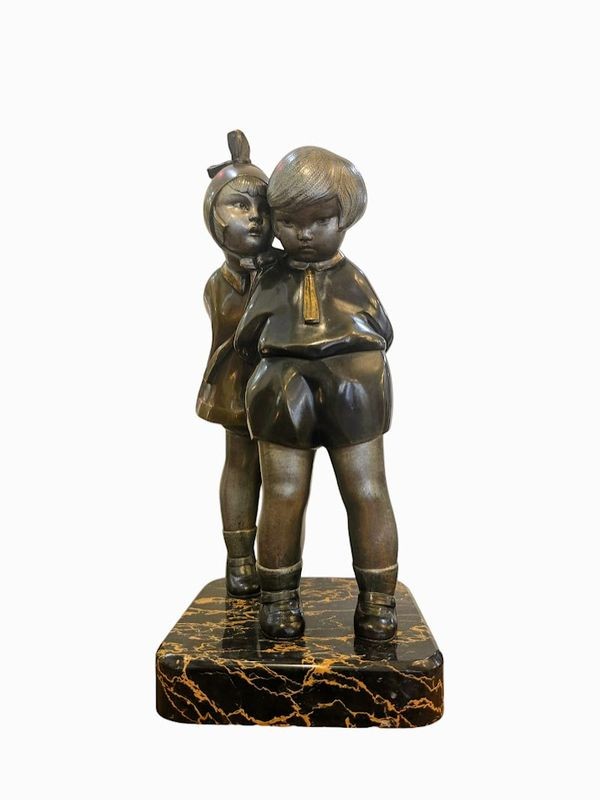 Alexandre Kelety Bronze Art Deco "Secrets D'enfance"