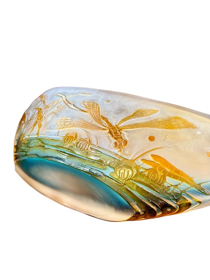 Emile Gallé Art Nouveau "dragonfly" Navette Cup-photo-2