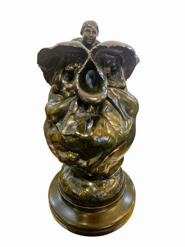 Jean Coulon Sculpture Bronze Art Nouveau "Feuilles de Vigne et Nymphes"-photo-2