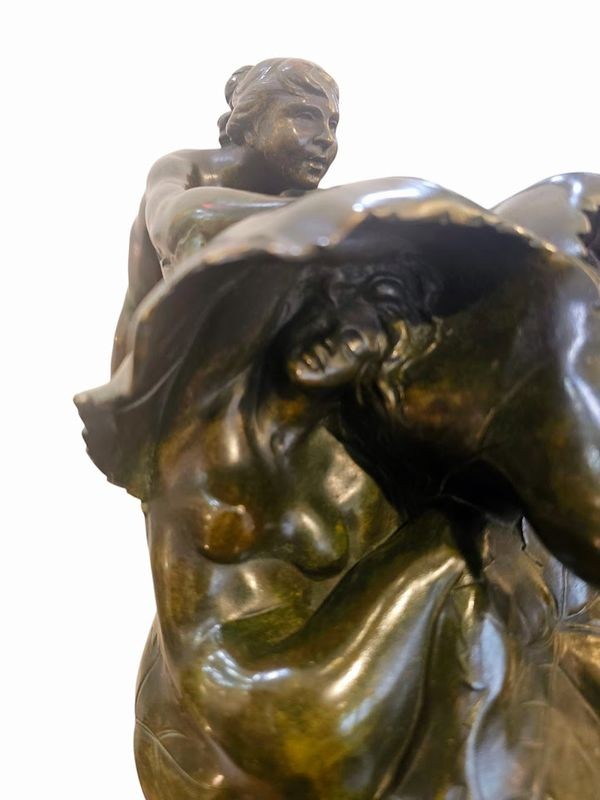 Jean Coulon Sculpture Bronze Art Nouveau "Feuilles de Vigne et Nymphes"-photo-3