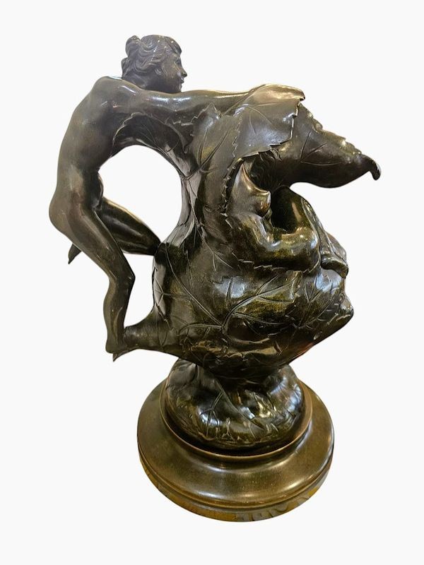 Jean Coulon Sculpture Bronze Art Nouveau "Feuilles de Vigne et Nymphes"-photo-1