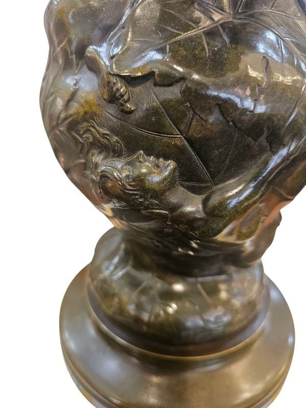 Jean Coulon Sculpture Bronze Art Nouveau "Feuilles de Vigne et Nymphes"-photo-2