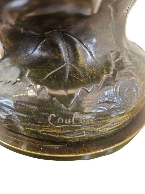Jean Coulon Sculpture Bronze Art Nouveau "Feuilles de Vigne et Nymphes"-photo-3