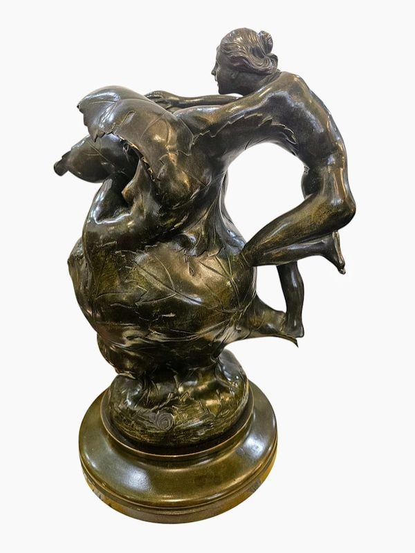 Jean Coulon Sculpture Bronze Art Nouveau "Feuilles de Vigne et Nymphes"-photo-4