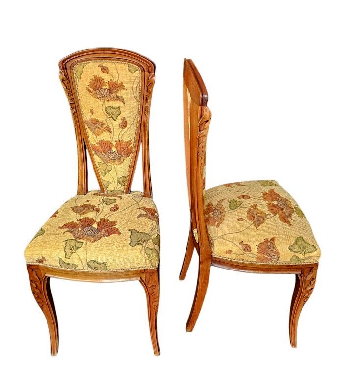 Louis Majorelle Paire de Chaises Art Nouveau "Chicorée"-photo-3