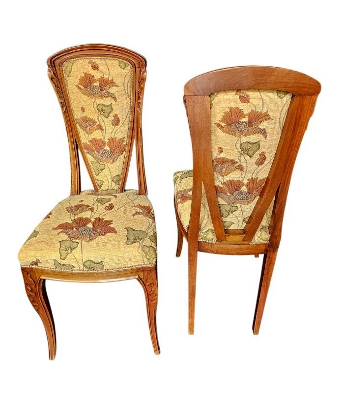 Louis Majorelle Paire de Chaises Art Nouveau "Chicorée"-photo-4