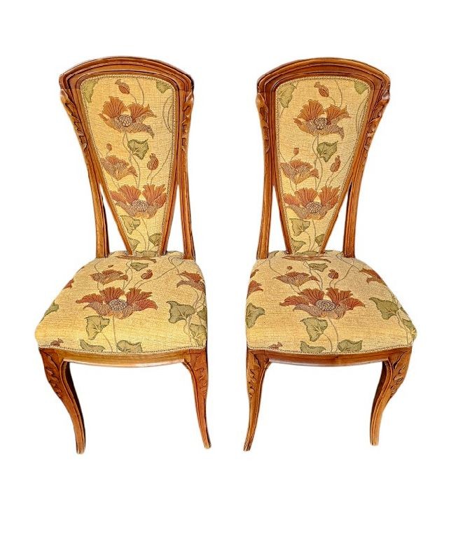 Louis Majorelle Paire de Chaises Art Nouveau "Chicorée"