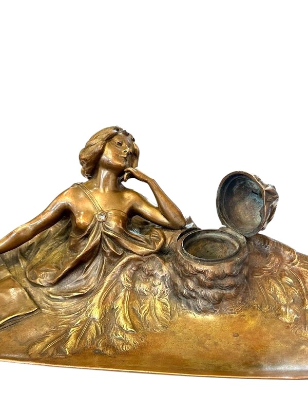 Franz Bergman Art Nouveau Bronze Inkwell From Vienna-photo-4
