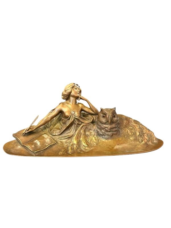 Franz Bergman Art Nouveau Bronze Inkwell From Vienna