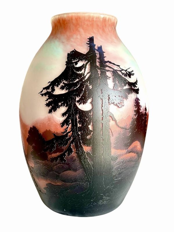 Muller Frères Lunéville Grand Vase "Paysage Lacustre de Montagne à la Cascade"-photo-4
