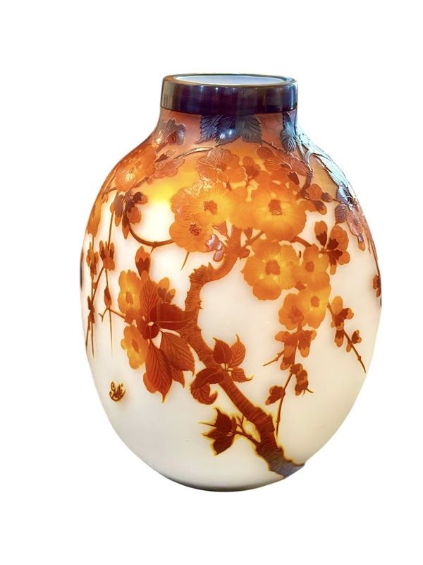Emile Gallé Vase Art Nouveau "Fleurs de  Pommiers de Japon"-photo-2