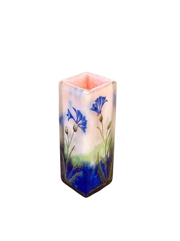 Daum Nancy Art Nouveau Vase "with Cornflowers"-photo-4