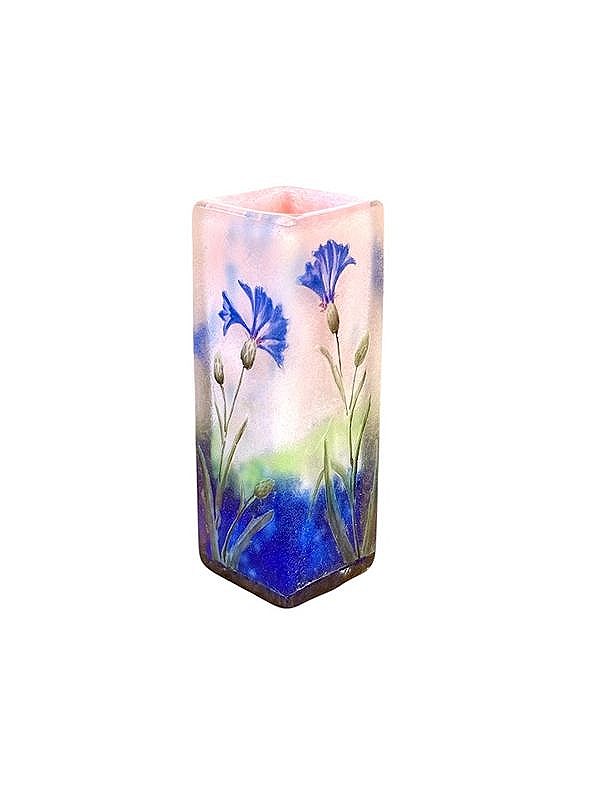 Daum Nancy Art Nouveau Vase "with Cornflowers"-photo-3