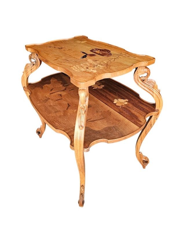 Emile Gallé Art Nouveau Tea Table "butterfly And Gallé Vases"-photo-4